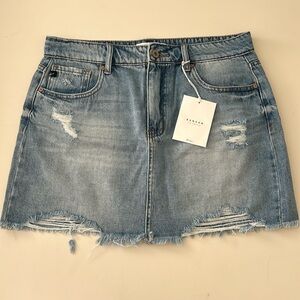 Kacan distressed blue Jean mini western skirt